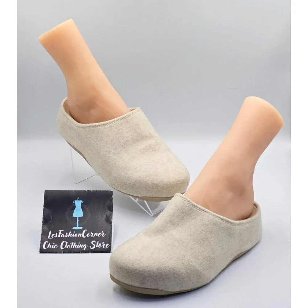 FitFlop Women's Beige  Wool Felt Shuv Clogs Beige Slip-On Mules Size 9 2693 - Picture 13 of 16